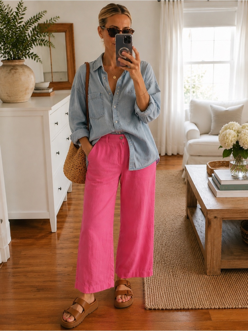 Ralph Lauren Pink 100% Linen Wide Leg Pants Size 2 - Picture 2 of 10